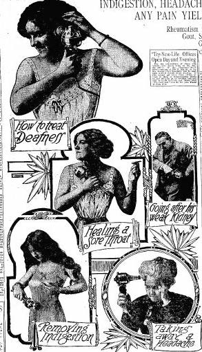 A 1912 advertisement for Hamilton Beach’s New Life Vibrator, where some run-of-the- mill ailments—like indigestion— are made to look sexy. Reprinted from The Des Moines News.